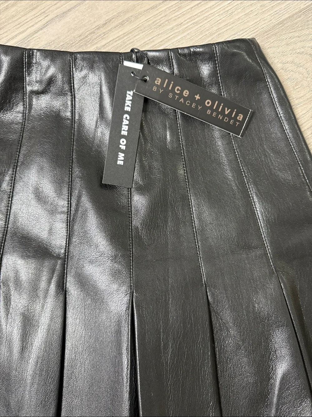 Alice + Olivia Black Pleated Faux Leather Mini Skirt
